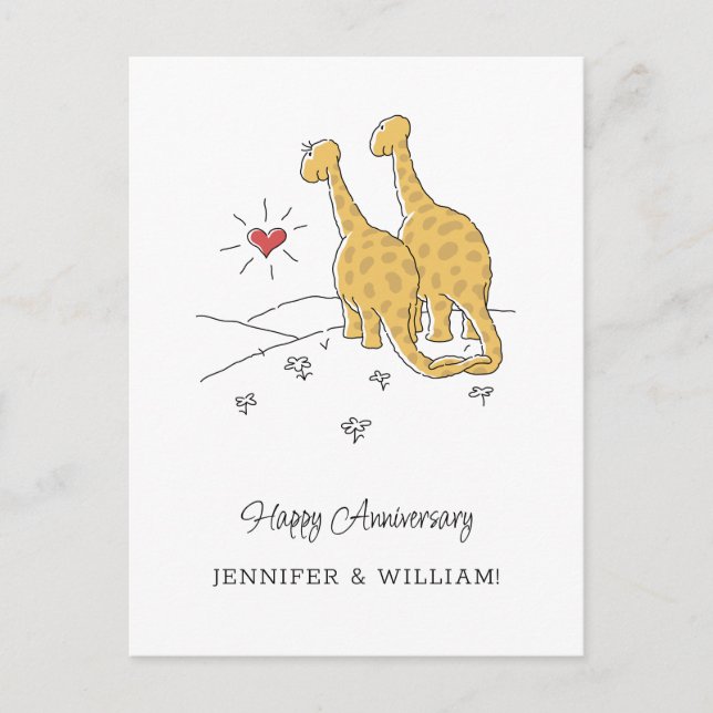 Happy Wedding Anniversary Verheiratet Dinosaurier  Postkarte (Vorderseite)