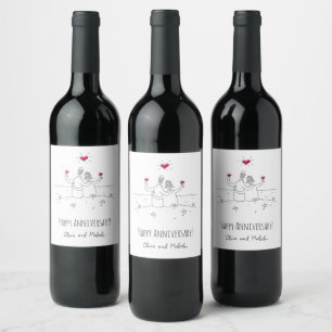 Happy Wedding Couple Jubiläum Rotes Herz Weinetikett