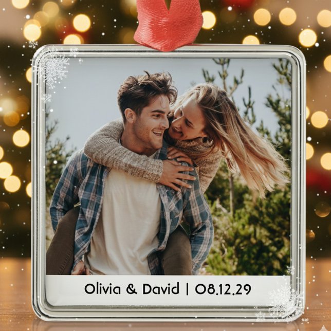 Happy Wedding Couple Photo Ornament Aus Metall (Von Creator hochgeladen)