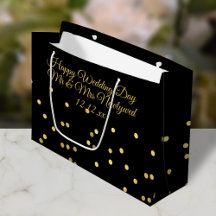 Happy Wedding Day Black and Gold Confetti Geschenk