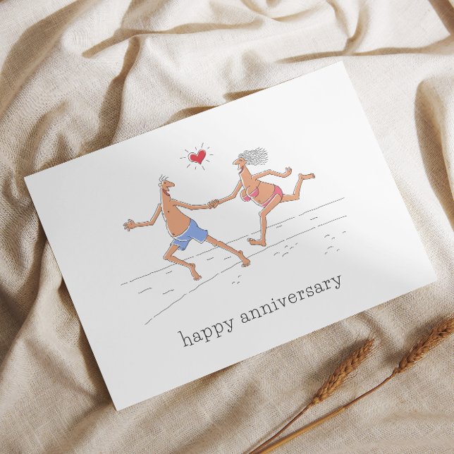Happy Wedding Jubiläum Couple Beach Red Heart Postkarte (Von Creator hochgeladen)
