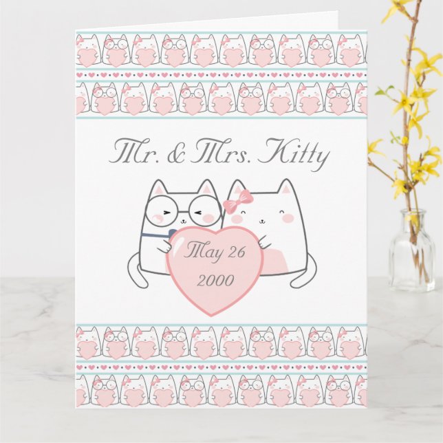 Happy Wedding Jubiläum Mr & Mrs Kitty Karte (Gelbe Blume)