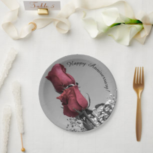 Happy Wedding Jubiläum   Rote Rosen Fotografie Pappteller