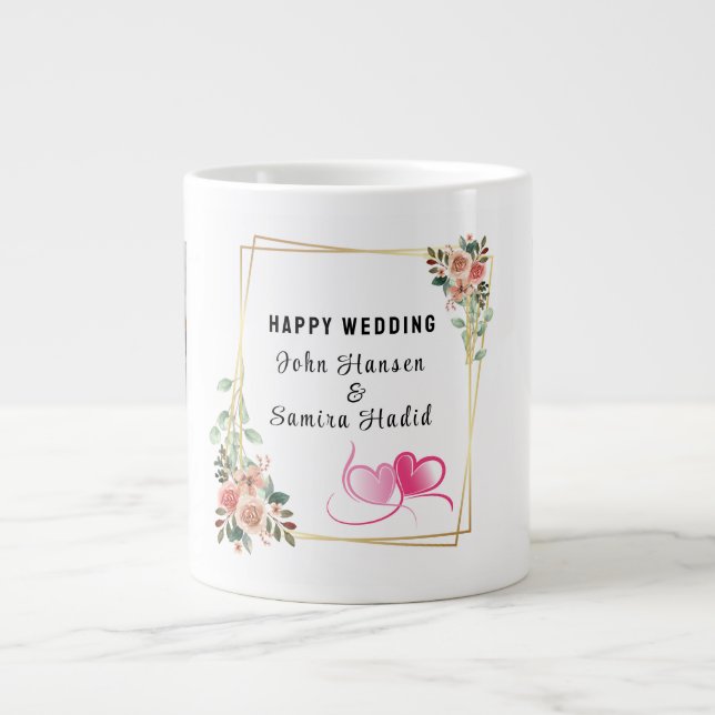 "Happy Wedding" Jubiläum Verlobung Couple Jumbo-Tasse (Vorderseite)