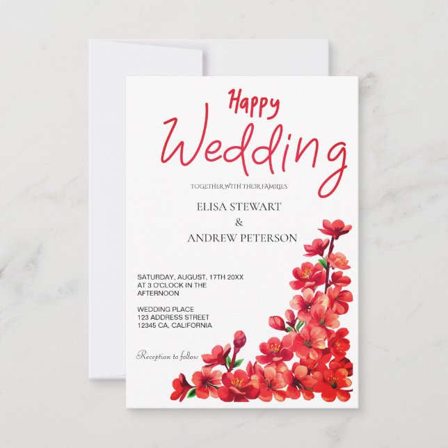 Happy Wedding Romantic Floral Wedding RSVP Karte (Vorderseite)