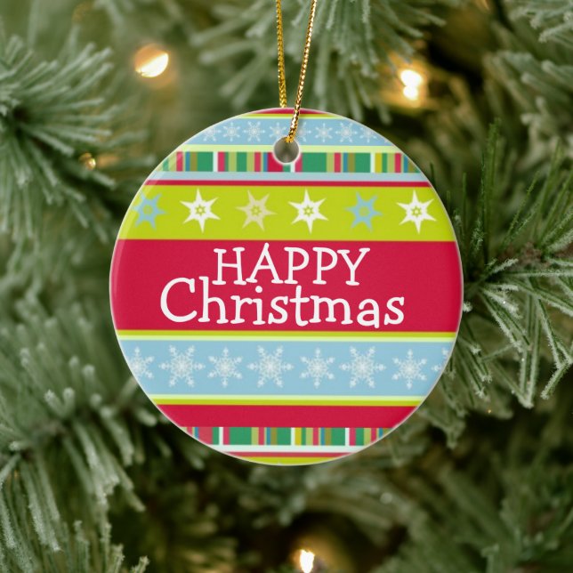 Happy Weihnachten bunt fügen Sie Ihr Foto Keramikornament (Baum)