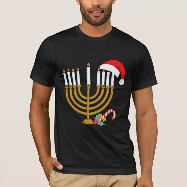 Happy Weihnachten Hanukkah Weihnachtsmannmütze jüd T-Shirt (Vorderseite)