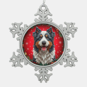 Happy Weihnachtshund Schneeflocken Zinn-Ornament
