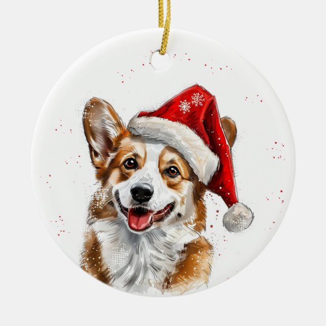 Happy Welsh Corgi Dog Christmas Personalized Keramik Ornament (Vorne)
