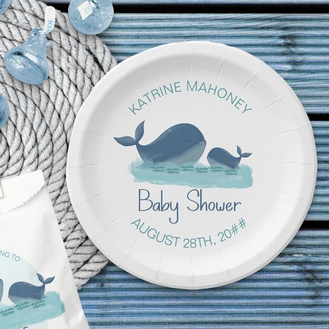 Happy Whale Niedlich Baby Shower Paper Plate Pappteller (Ocean themed paper plates - Happy Whales Baby Shower Collection)