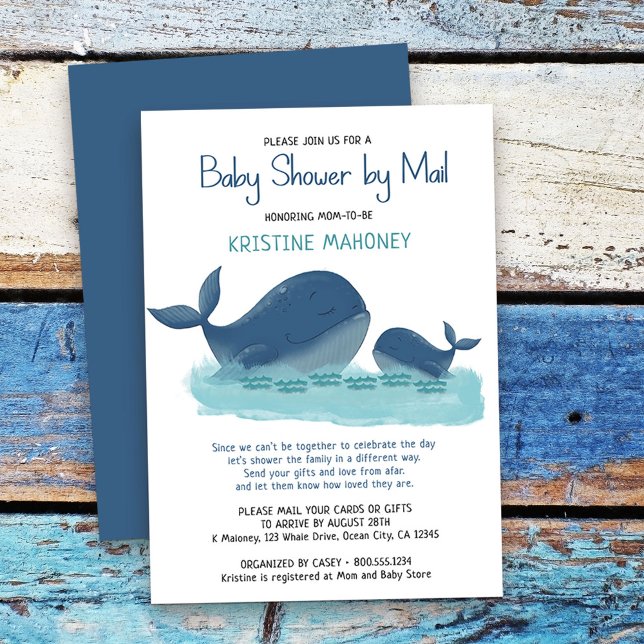 Happy Whale Watercolor Boy Baby Shooter by Mail Einladung (Baby Shower by Mail Invitation from my Happy Whale collection. Message if you need different items.)