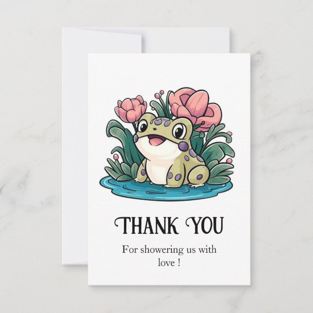 Happy Whimsical Frog Baby Shower Dankeskarte (Vorderseite)