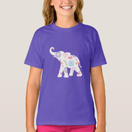 Happy White Elephant mit Blume - T - Shirt