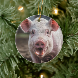 Happy White Pig Tongue Poke, Keramik Ornament