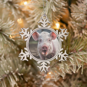 Happy White Pig Tongue Poke, Schneeflocken Zinn-Ornament