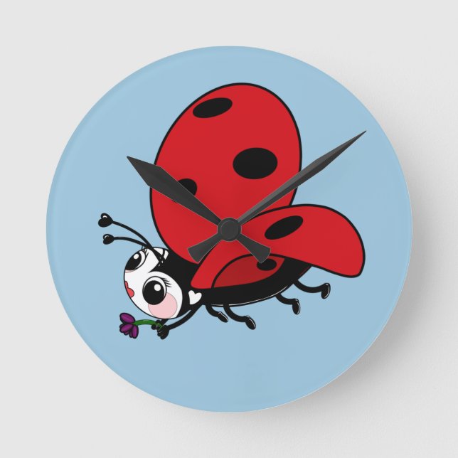 Happy Wings Ladybug Runde Wanduhr (Vorderseite)