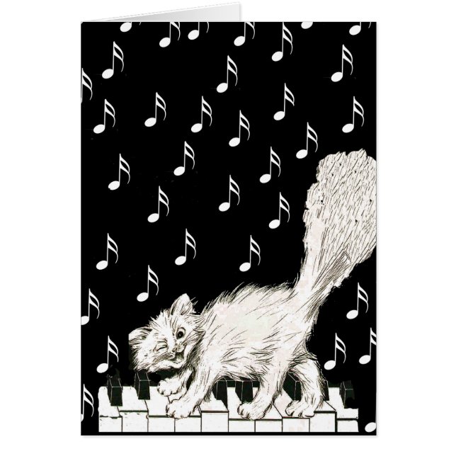 Happy Winking White Cat auf Piano Keys Musiknoten (Vorne)