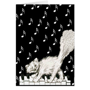 Happy Winking White Cat sur les touches de piano N