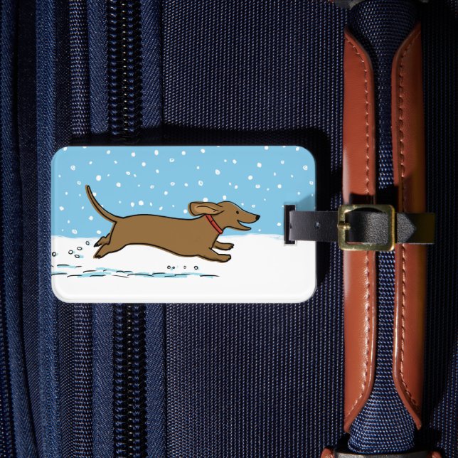 Happy Winter Dackel Hund - Niedliche Dackel Urlaub Gepäckanhänger (Vorderseite Insitu 4)