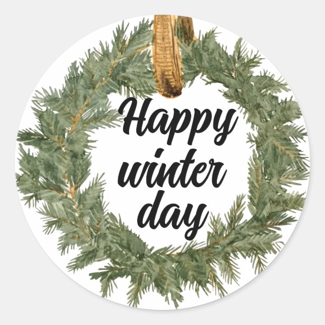 Happy Winter Day Runder Aufkleber (Vorderseite)
