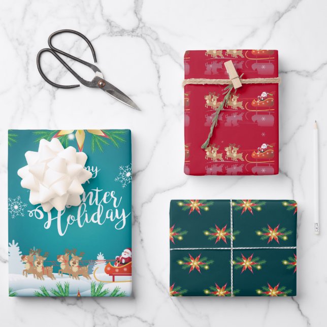 Happy Winter Holiday Snowy Fairy Tale with Santa Geschenkpapier Set (Vorderseite)