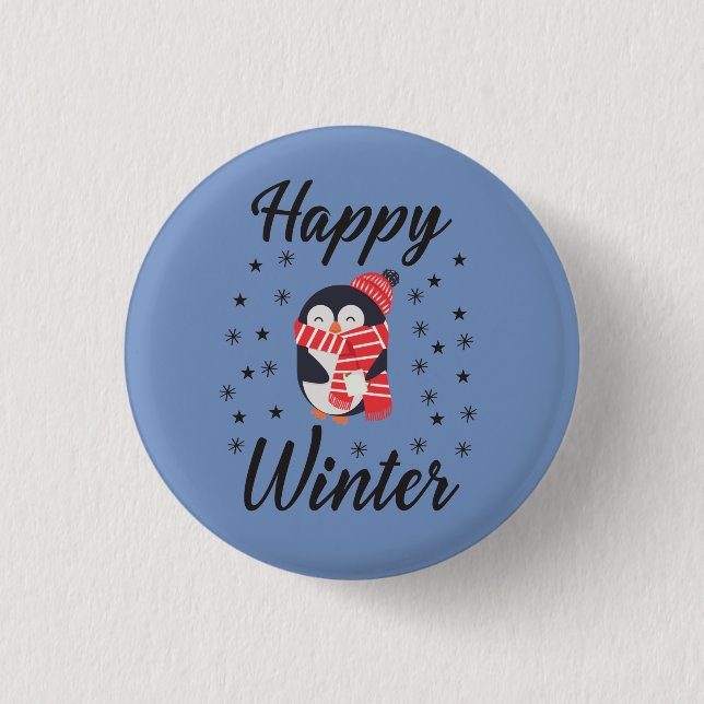 Happy Winter, Niedlicher Pinguin Button (Vorderseite)