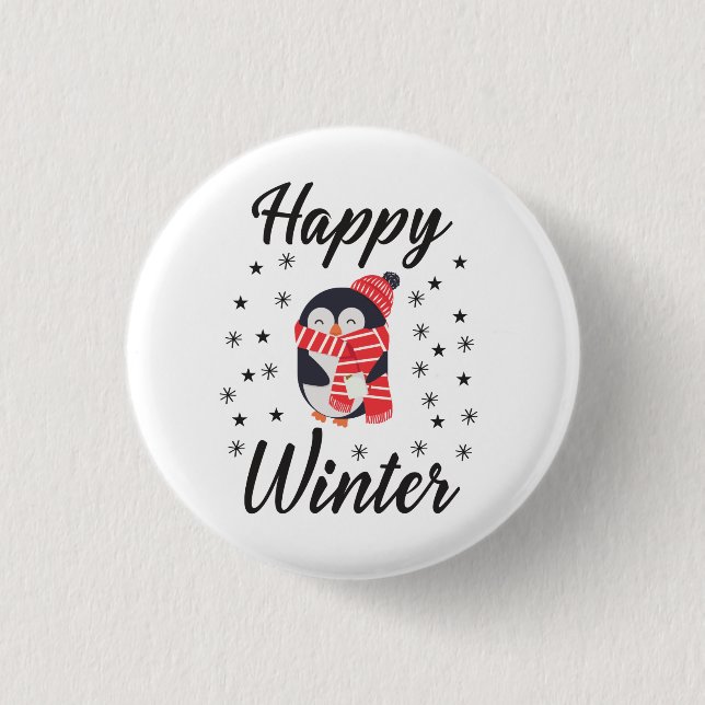 Happy Winter, Niedlicher Pinguin Button (Vorderseite)