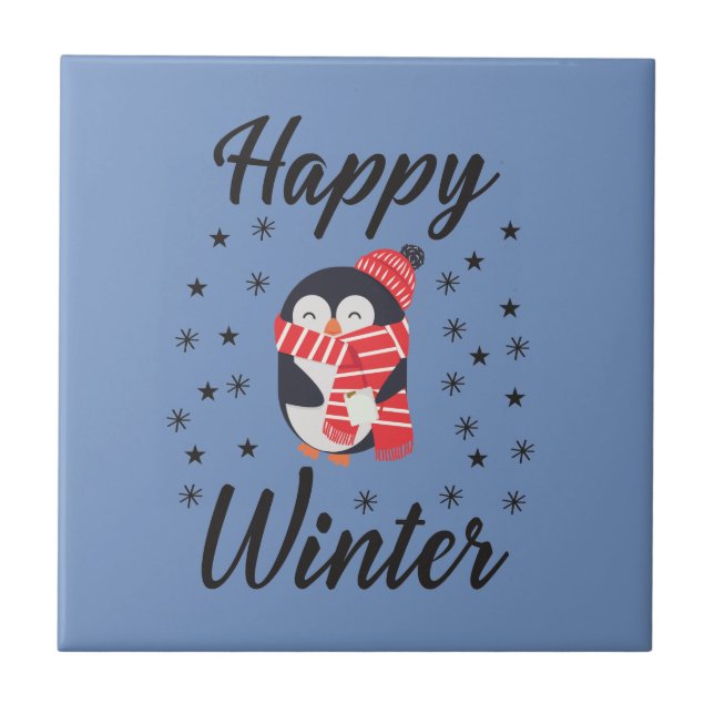 Happy Winter, Niedlicher Pinguin Fliese (Vorderseite)