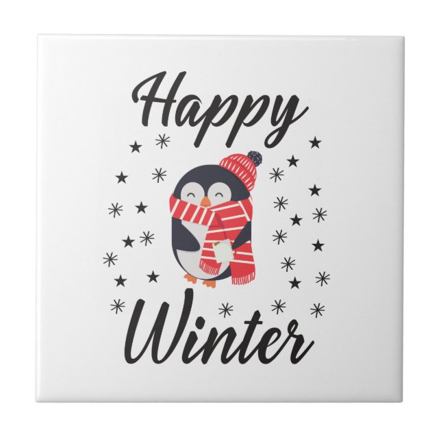 Happy Winter, Niedlicher Pinguin Fliese (Vorderseite)