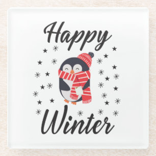 Happy Winter, Niedlicher Pinguin Glasuntersetzer
