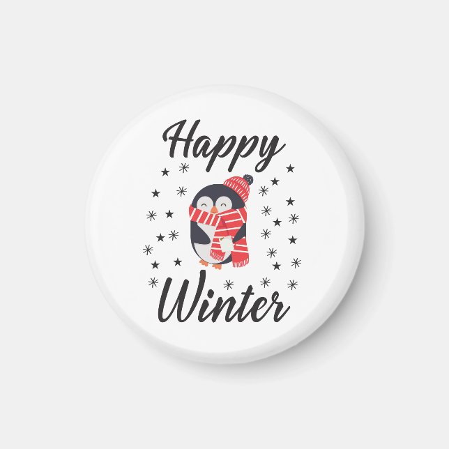 Happy Winter, Niedlicher Pinguin Magnet (Vorne)