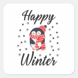 Happy Winter, Niedlicher Pinguin Quadratischer Aufkleber
