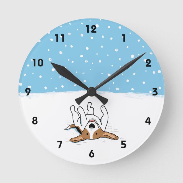 Happy Winter Snow Beagle - Niedlicher Cartoon Dog Runde Wanduhr (Vorderseite)