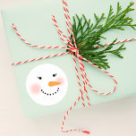 Happy Winter Snow Lady Holiday Runder Aufkleber<br><div class="desc">Ihre Freunde und Verwandten werden in dieser Wintersaison mit diesen niedlichen Snowman-Aufklebern lächeln. Das Design besticht durch eine fröhliche Schneefrau mit warmen rosigen Wangen,  Wimpern,  einer Karottennase und einem Lächeln aus Kohle. Schneeweiße,  schwarze,  rosa und orangefarbene Farben.</div>