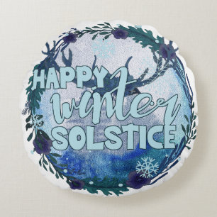 Happy Winter Solstice - Feiern Sie die Jahreszeit Rundes Kissen
