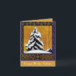 Happy Winter Solstice Feiertagskarte<br><div class="desc">This cosy winter scene,  einschließlich Snow-covered cabin and evergreen tree; und this vintage image is surrounded by a decorative book cover border.</div>