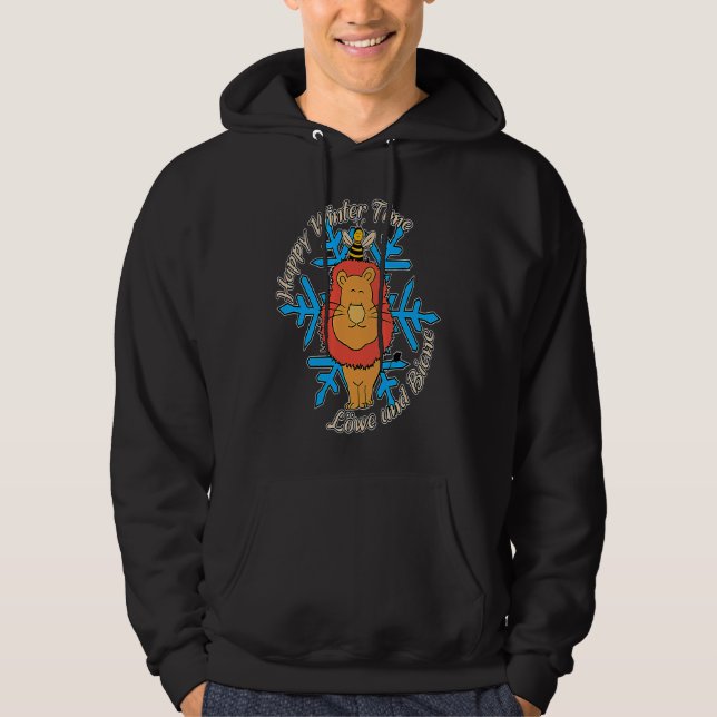 Happy Winter Time Lion and Bee  Love Ski Seasons Hoodie (Vorderseite)