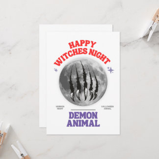 happy witches night demon animal invitation card einladung
