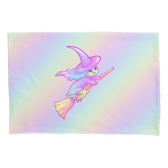 Happy Witz auf Broomstick Gezeichnet Kissenbezug (Vorderseite)