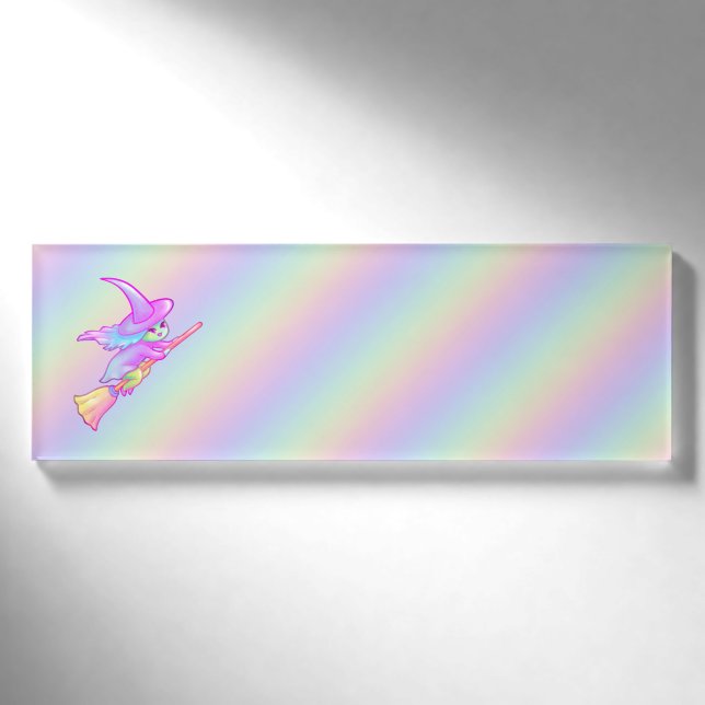 Happy Witz auf Broomstick Gezeichnet Namenschild (Vorderseite)