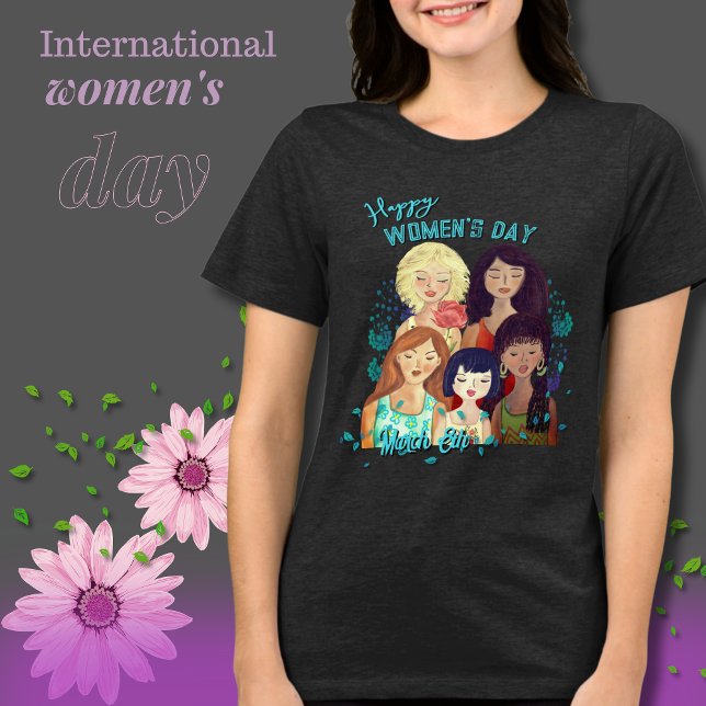 Happy Women' Day Illustration T - Shirt Tri-Blen (Happy Women' Day Illustration T-Shirt Tri-Blen Tri-Blend Shirt)