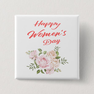 Happy Women's Day White Square Button