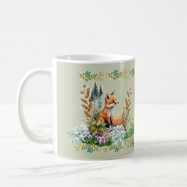 Happy Woodland Floral Fox Tasse Wasserfarbe Ausseh (Links)