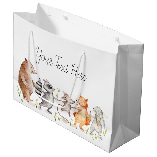 Happy Woodland Friends Kinderdusche Große Geschenktüte (Vorderseite Schrägansicht)