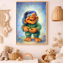 Happy Woodland Troll Boy Cozy Fairytale 