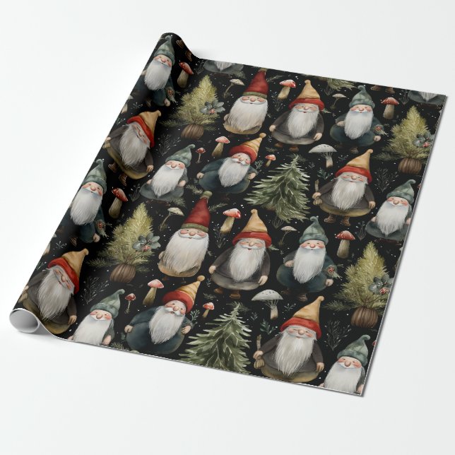 Happy Woodland Weihnachtsgnomes Wrapping Paper Geschenkpapier (Ungerollt)