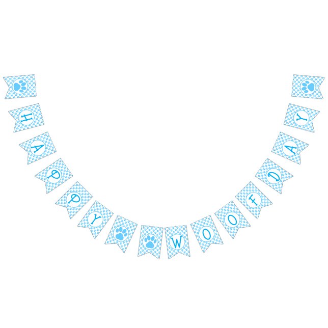 Happy Woofday Blue Paw Silhouette mit 4 Bildern Wimpelkette (Alle)