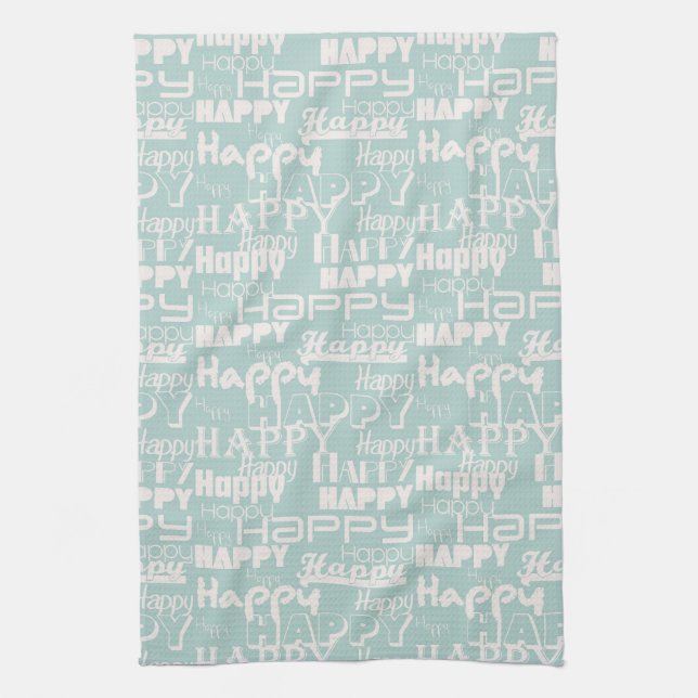 Happy Words Blue Geschirrtuch (Vertikal)