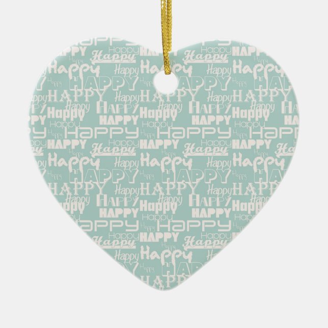 Happy Words Blue Keramik Ornament (Vorne)