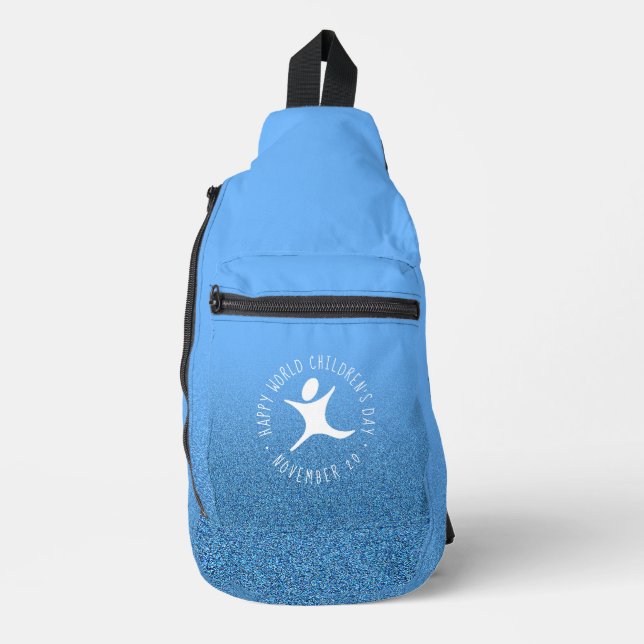 Happy World Children's Day Blue Glitzer Crossbody Bag (Vorderseite)